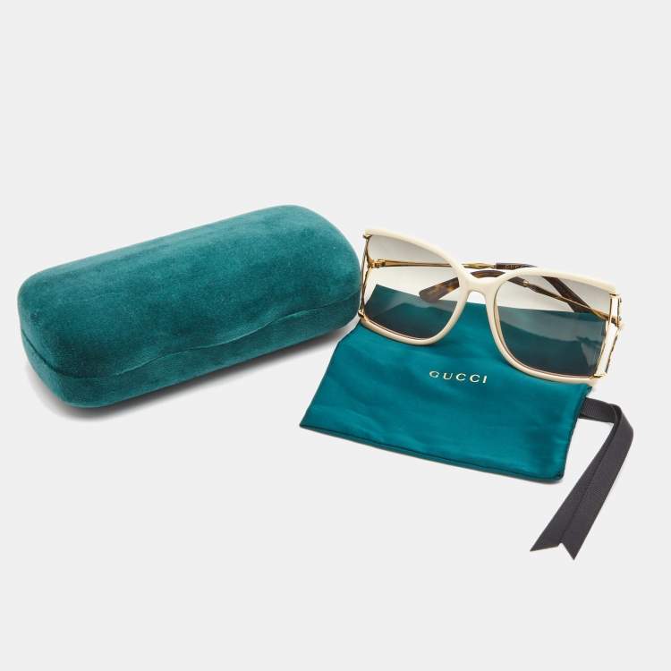 Pre Owned Gucci Cream/Brown Gradient Oversized Rectangle Sunglasses