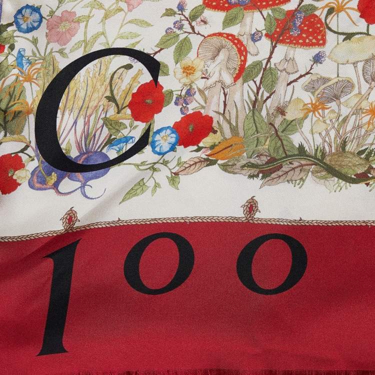 Pre Owned Gucci 100 Cream/Red Silk Monogram Floral Print Stole