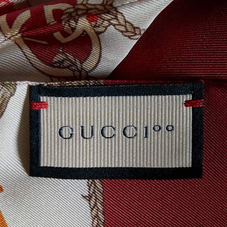 Pre Owned Gucci 100 Cream/Red Silk Monogram Floral Print Stole