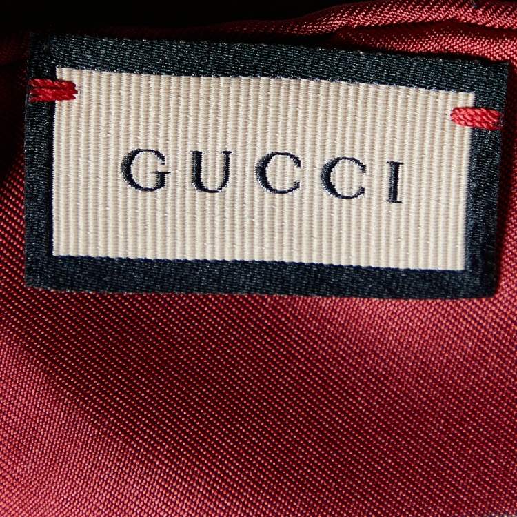 Pre Owned Gucci Red & Beige Monogram Printed Silk Square Scarf