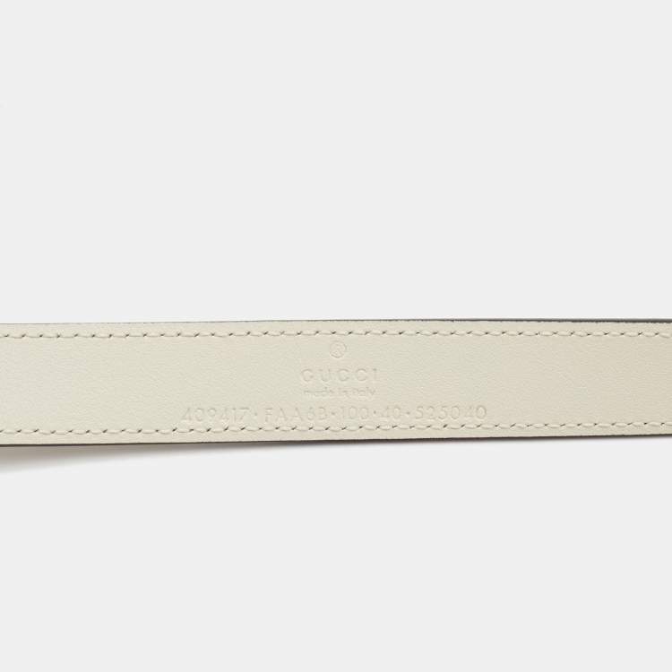 Pre Owned Gucci White GG Supreme Canvas and Leather Double G Slim Belt 100CM