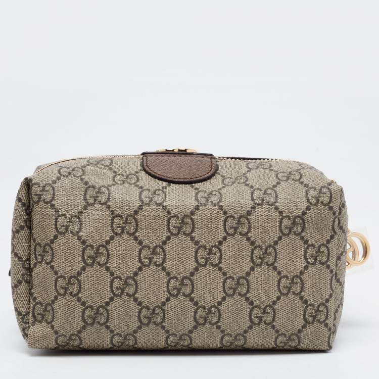Pre Owned Gucci Beige GG Supreme Canvas Ophidia Cosmetic Case
