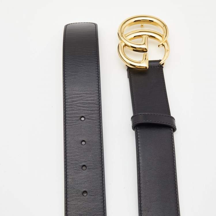 Pre Owned Gucci Black Leather GG Marmont Buckle Belt 80CM
