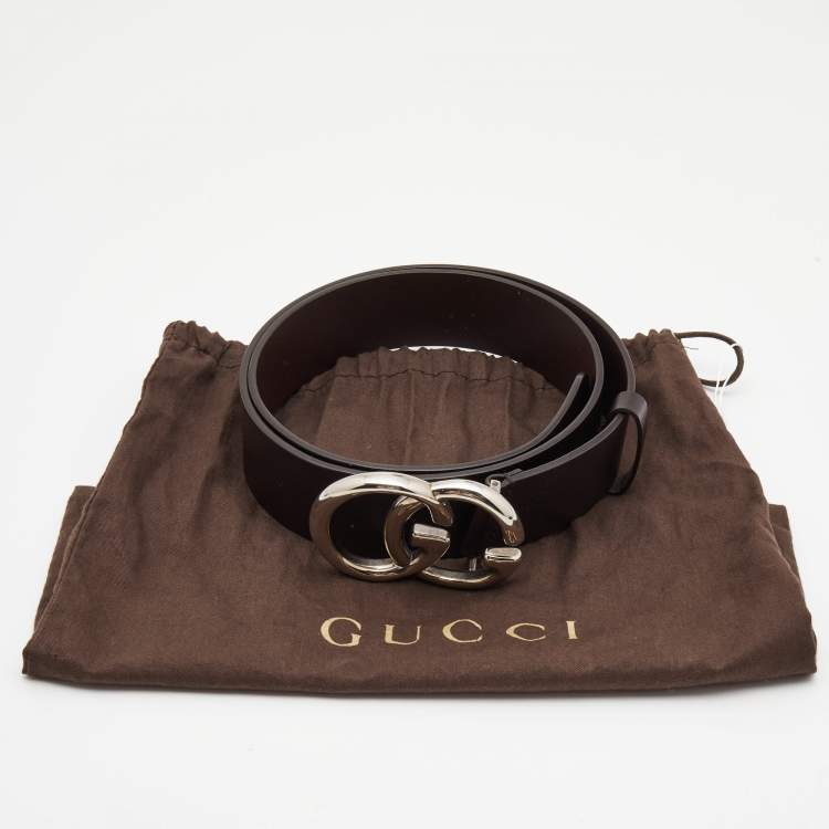 Pre Owned Gucci Dark Brown Leather GG Marmont Buckle Belt 90 CM 
