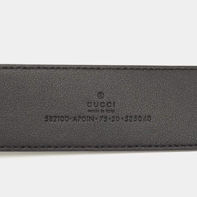 Pre Owned Gucci Black Leather Crystal Double G Buckle Belt 75CM