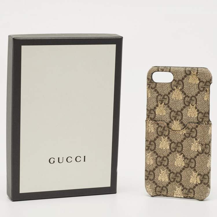 Pre Owned Gucci Beige GG Supreme Canvas Bee iPhone 7 Plus/8 Case