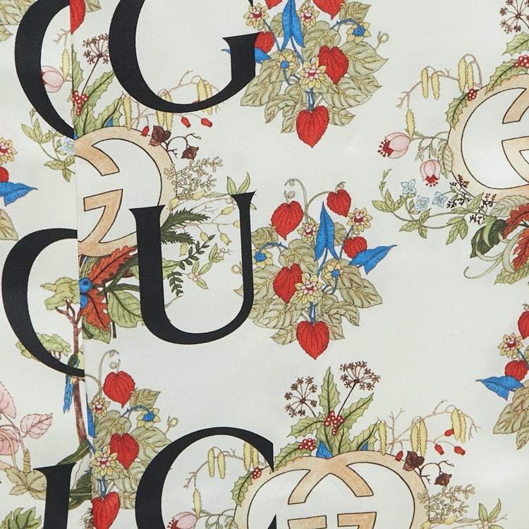 مملوكة مسبقًا Gucci 100 Cream Flora Printed Silk Stole