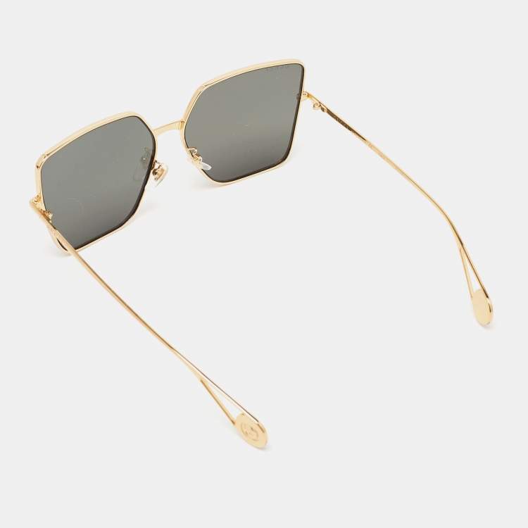 Pre Owned Gucci Black/Gold GG0436S Square Sunglasses