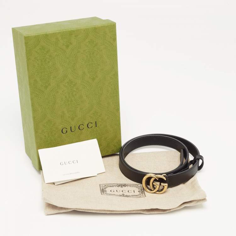 Pre Owned Gucci Black Leather Slim Double G Buckle Belt 70CM