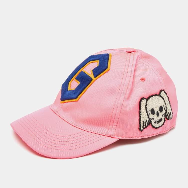 Pre Owned Gucci Neon Pink G Skull Patch Detail Baseball Cap L