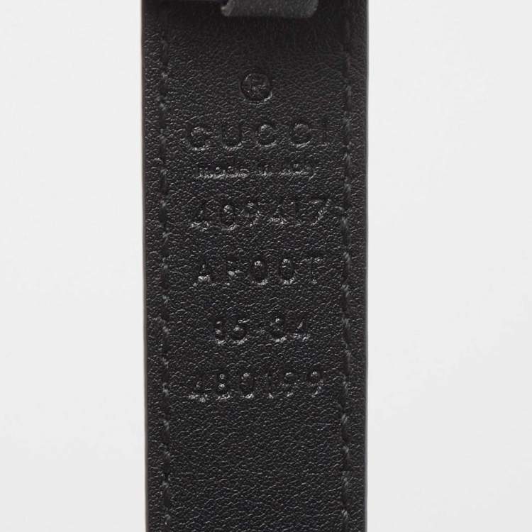 Pre Owned Gucci Black Leather Double G Buckle Slim Belt 85 CM