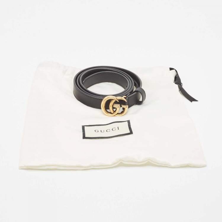 Pre Owned Gucci Black Leather Double G Buckle Slim Belt 85 CM