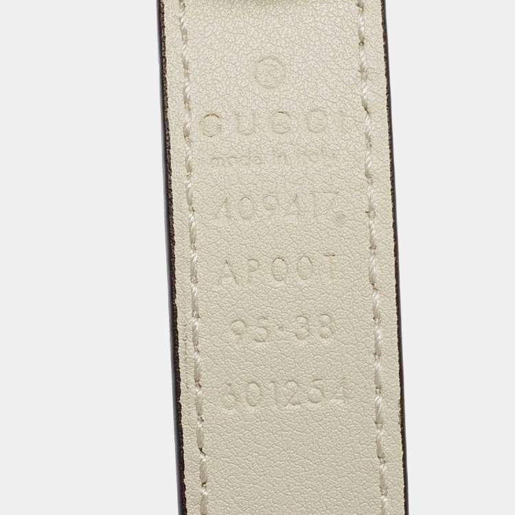 مملوكة مسبقًا Gucci Cream Leather GG Marmont Buckle Slim Belt 95CM