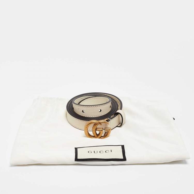 مملوكة مسبقًا Gucci Cream Leather GG Marmont Buckle Slim Belt 95CM