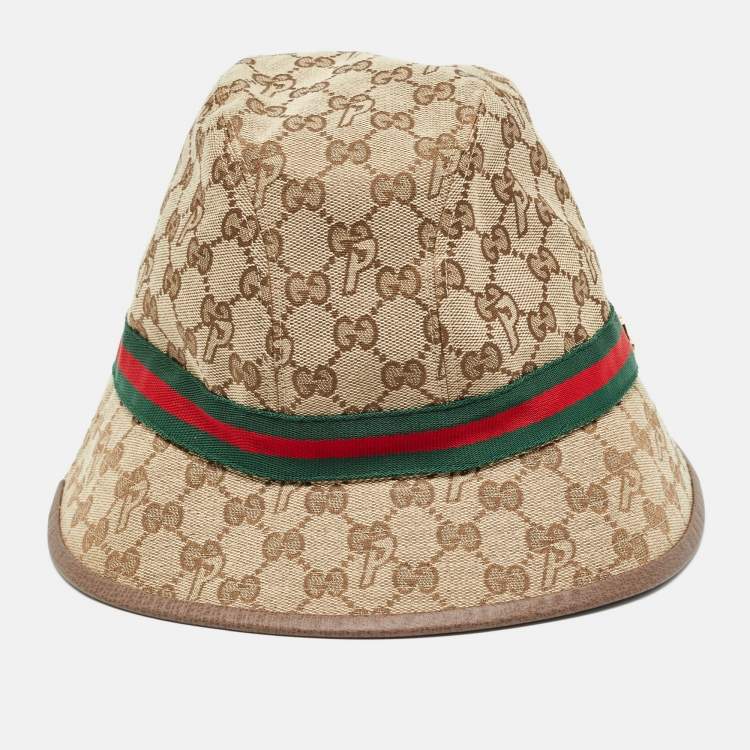 Pre Owned Palace x Gucci Brown GG Web Detail Canvas Fedora Hat