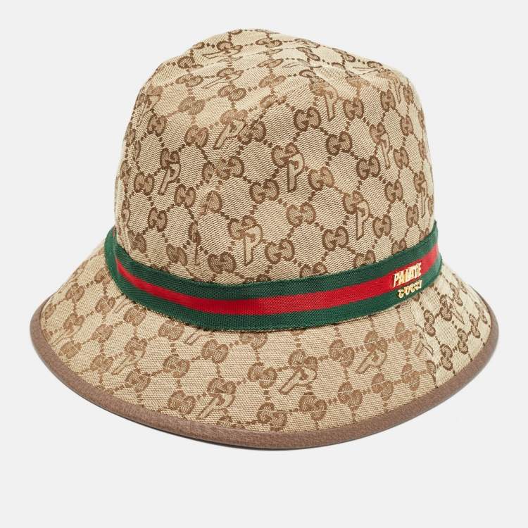 Pre Owned Palace x Gucci Brown GG Web Detail Canvas Fedora Hat