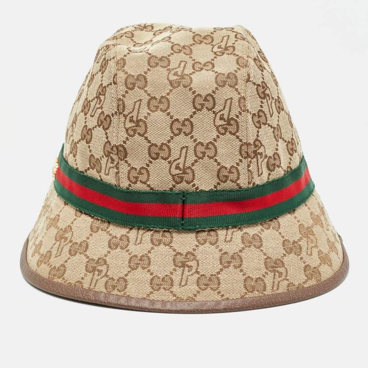 Pre Owned Palace x Gucci Brown GG Web Detail Canvas Fedora Hat
