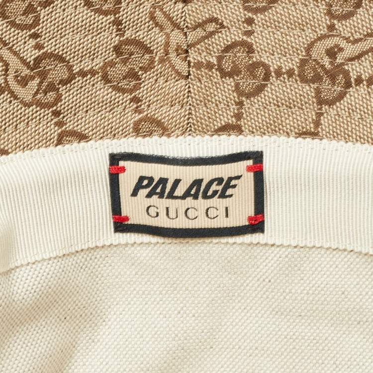 Pre Owned Palace x Gucci Brown GG Web Detail Canvas Fedora Hat