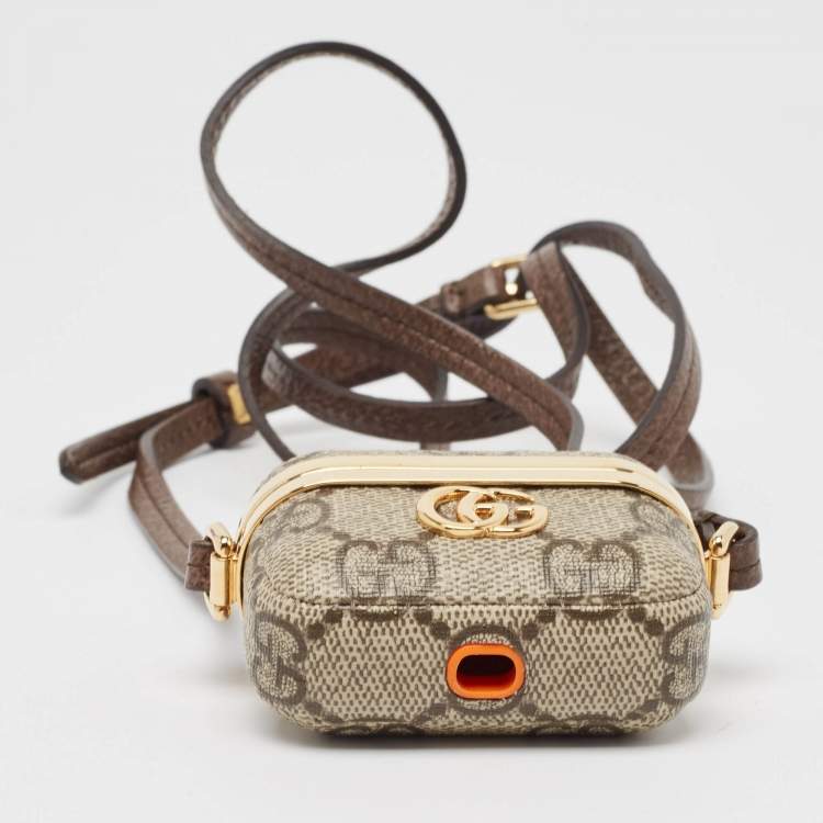 Pre Owned Gucci Beige/Brown GG Supreme Canvas GG Marmont Airpods Case with Strap