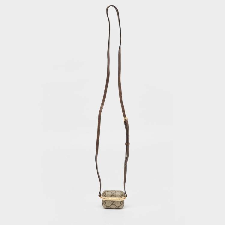 Pre Owned Gucci Beige/Brown GG Supreme Canvas GG Marmont Airpods Case with Strap