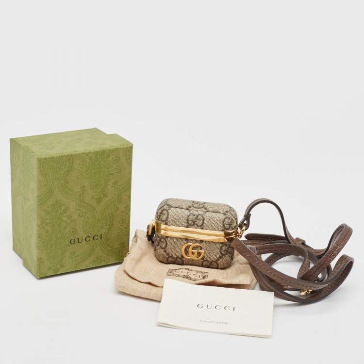 Pre Owned Gucci Beige/Brown GG Supreme Canvas GG Marmont Airpods Case with Strap