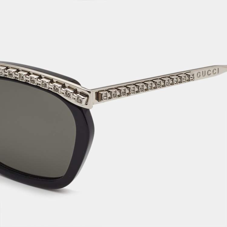 Pre Owned Gucci Black/Silver GG0617S GG Crystals Cat Eye Sunglasses