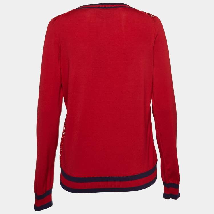 Gucci Red Lace Knit Contrast Trimmed Sweatshirt XL Gucci TLC