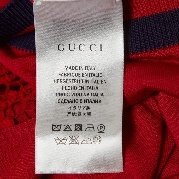 Pre Owned Gucci Red Lace & Knit Contrast Trimmed Sweatshirt XL