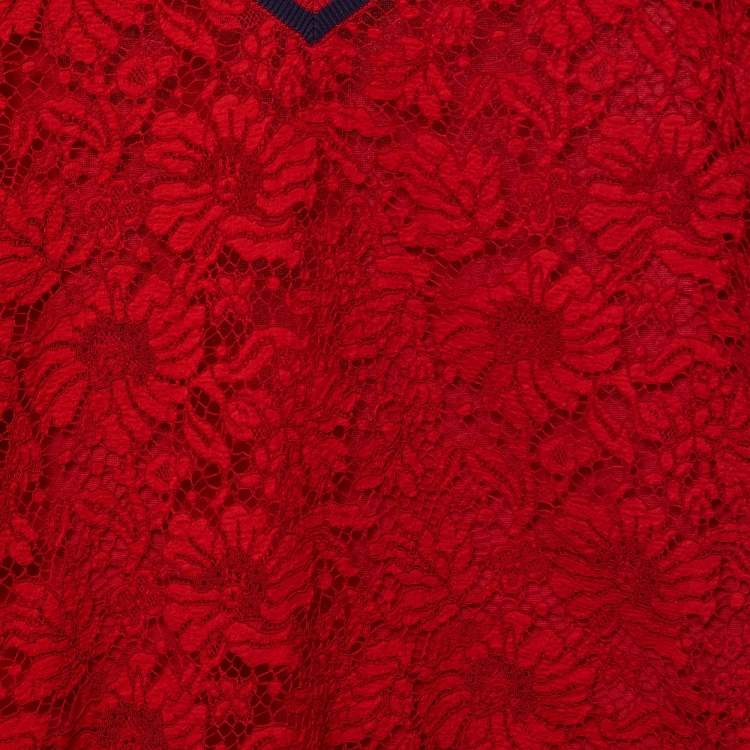 Pre Owned Gucci Red Lace & Knit Contrast Trimmed Sweatshirt XL