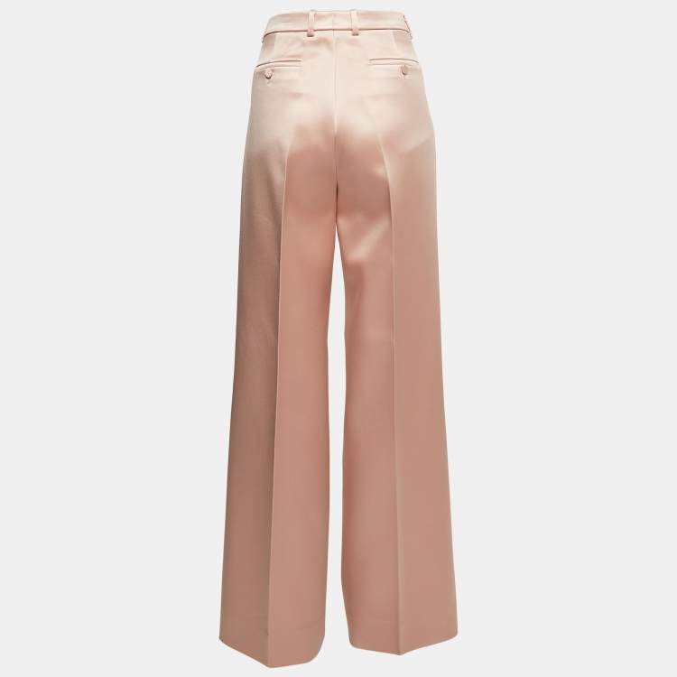 Pre Owned Gucci Pink Satin Pleated Straight Trousers M