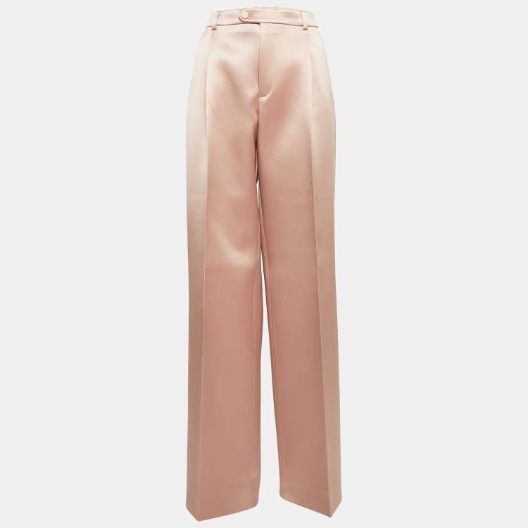 Pre Owned Gucci Pink Satin Pleated Straight Trousers M