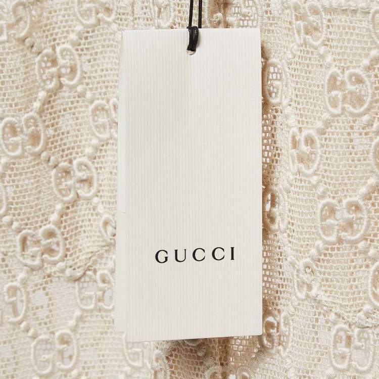 مملوكة مسبقًا Gucci Beige Macrame Lace Sheer Shirt M