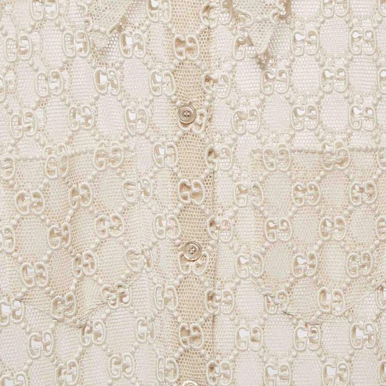 مملوكة مسبقًا Gucci Beige Macrame Lace Sheer Shirt M
