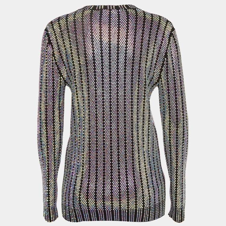 Pre Owned Gucci Black Stretch Knit Rhinestones Detail Sweater M
