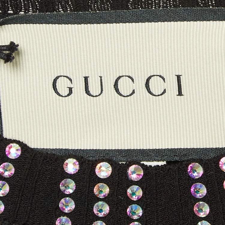 Pre Owned Gucci Black Stretch Knit Rhinestones Detail Sweater M