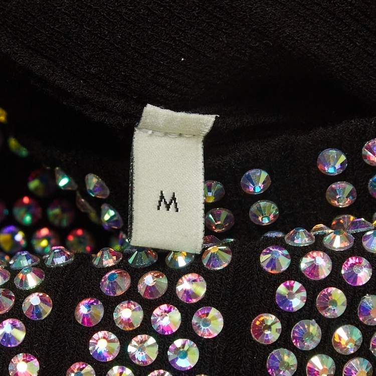 Pre Owned Gucci Black Stretch Knit Rhinestones Detail Sweater M
