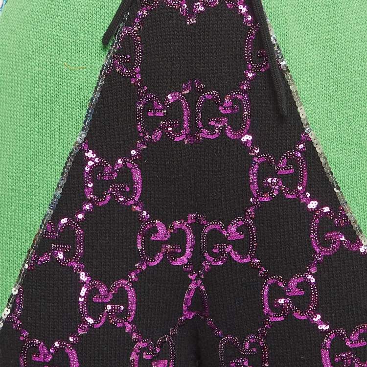 Pre Owned Gucci Black GG Sequin Rib Knit Sweatpants XS