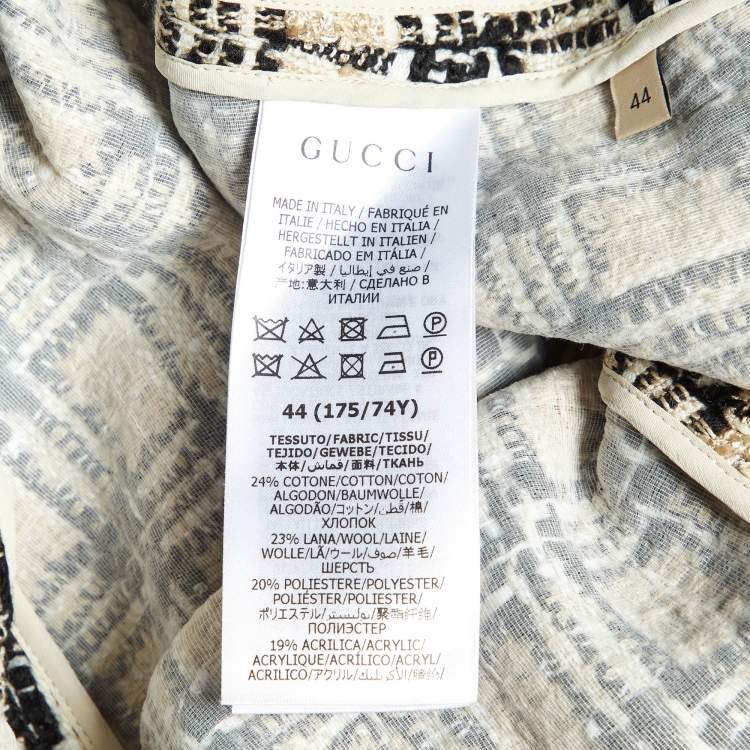 Pre Owned Gucci Beige/Black G Check Tweed Midi Skirt M