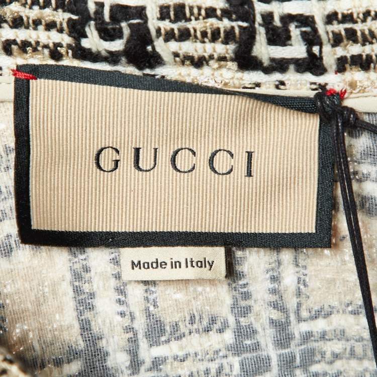 Pre Owned Gucci Beige/Black G Check Tweed Midi Skirt M