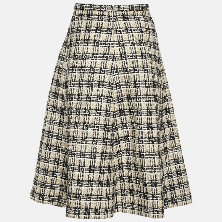 Pre Owned Gucci Beige/Black G Check Tweed Midi Skirt M