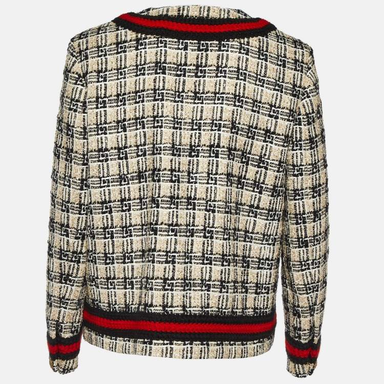 Pre Owned Gucci Beige/Black G Check Tweed Jacket M