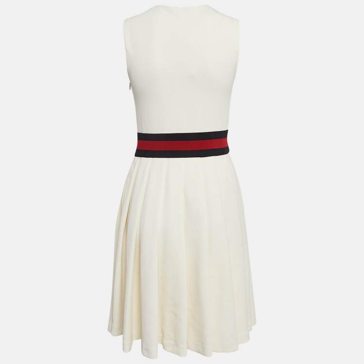 Pre Owned Gucci Off-White Gabardine Waist Detail Pleated Short Dress S
