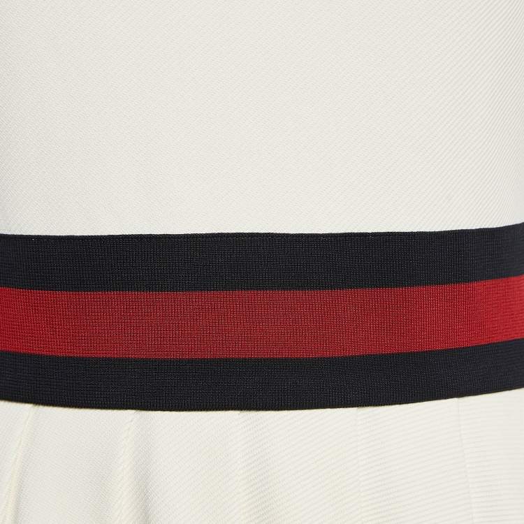 Pre Owned Gucci Off-White Gabardine Waist Detail Pleated Short Dress S