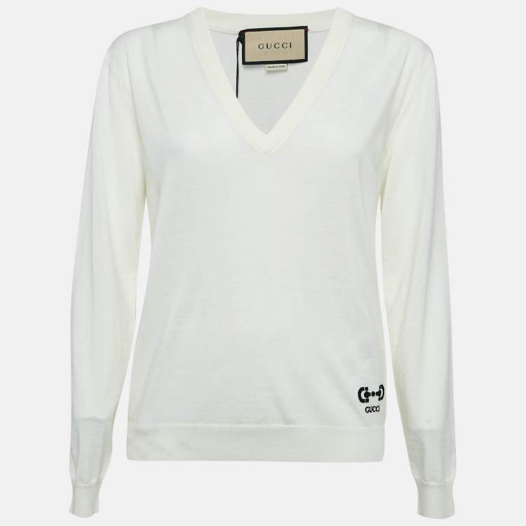 Gucci Cream Horsebit Intarsia Wool Rib Jumper XS Gucci TLC