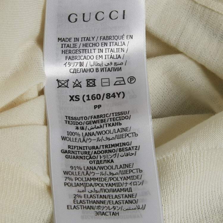 Pre Owned Gucci Cream Horsebit Intarsia Wool Rib Jumper XS
