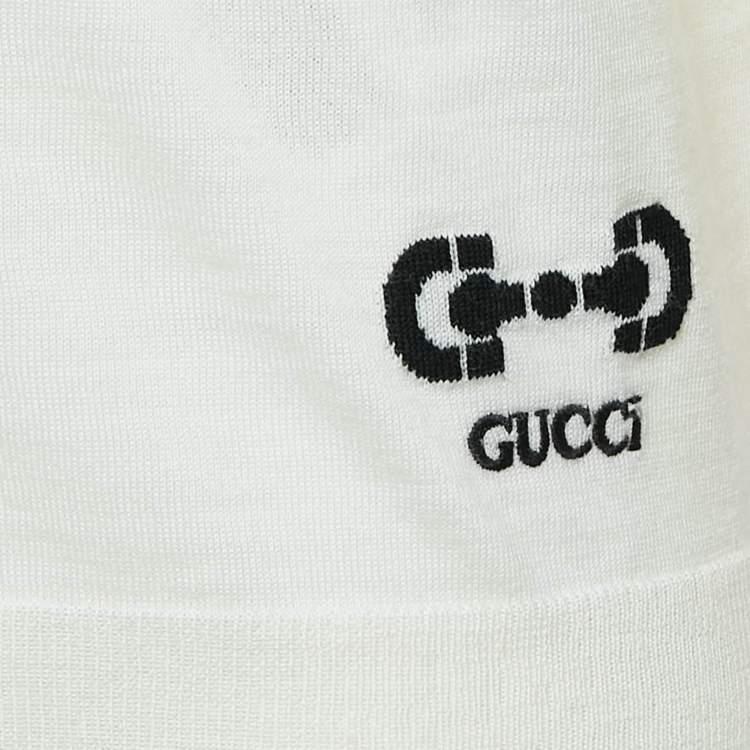 Pre Owned Gucci Cream Horsebit Intarsia Wool Rib Jumper XS