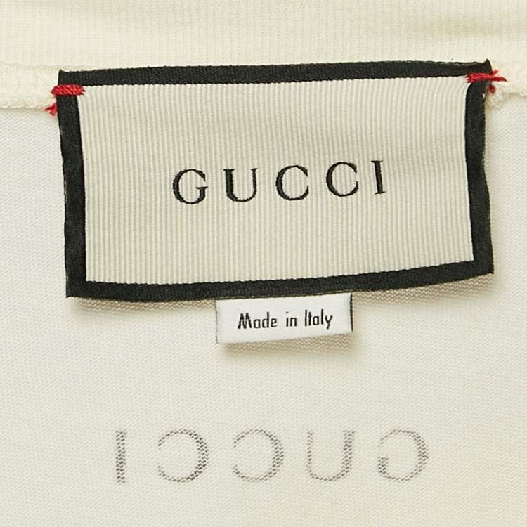 Pre Owned Gucci Cream Tiger Print and Sequined Cotton Oversize T-Shirt S