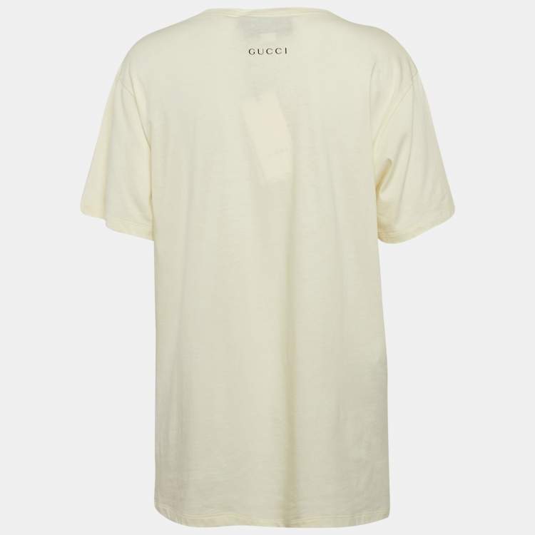 Pre Owned Gucci Cream Tiger Print and Sequined Cotton Oversize T-Shirt S