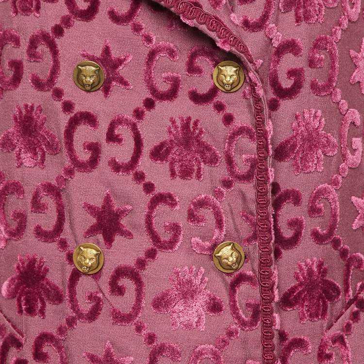 Pre Owned Gucci Dark Amarant Bee Stars Velvet Martingale Coat M