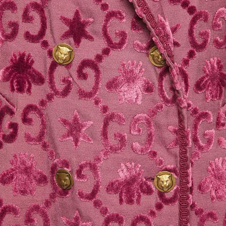 Pre Owned Gucci Dark Amarant Bee Stars Velvet Martingale Coat M